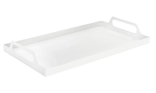 VANRA Metal Serving Tray Portable Bed Tray with Handles for Coffee Table, Living Room, Kitchen and Bathroom (White) - color: White