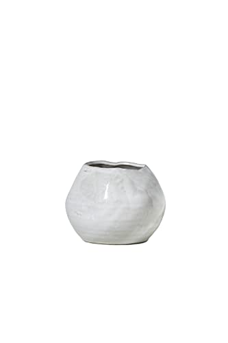 Serene Spaces Living Glazed Ceramic Fishbowl Vase- Centerpiece for Vintage Weddings, Events, Measures 4" Tall and 5" Diameter - color: White