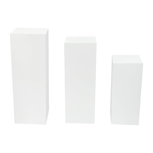 3PCs Square Pedestal Stand for Party, White Metal Cylinder Pedestal Stands, Sculpture Display Column Decoration Cube for Wedding Event Decoration