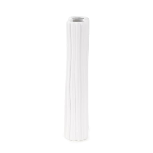 Howard Elliott Collection White Hirst Ceramic Vase for Flowers with Ripple Texture, Abstract Design Decorative Flower Vase for Weddings and Floral Arrangements, Medium, 4 x 4 x 11 Inch - size: 11"L x 4"W