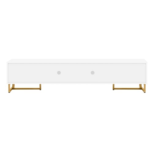 Modern TV Stand with Drawers for TVs up to 75'', Media Console Storage Cabinet Entertainment Center Furniture for Living Room Bedroom, Gold Metal Legs, 70.9-Inch, White - color: White