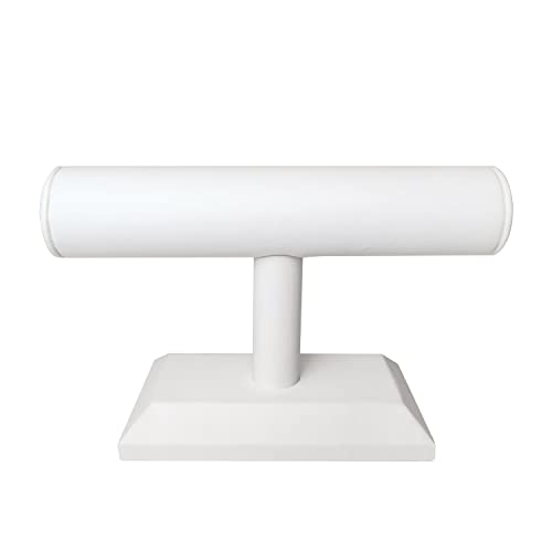 MOOCA 2 Pcs T-Bar Deluxe Wooden Bracelet Holder Display, Watch Hoder, Bracelet Display Stand, Jewelry Stand Organizer, White Leatherette - color: White Faux Leather, 2 pieces