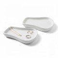 White Ceramic Trinket & Jewelry Tray Dish Set - 2 Pieces Minimalist Organizer for Earrings, Rings, Necklaces - Elegant Irregular Home Decor Accent