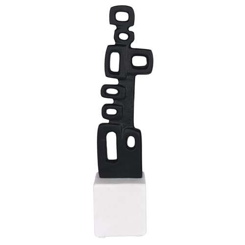 Cruiser’s Caché Abstract Geometric Sculpture, Artisan-Made Cast Aluminum with Black Anthracite Finish, Natural Marble Base, 13" - color: Geometric 13"