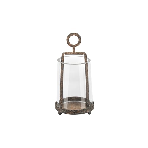 3.3" Wide Modern Farmhouse Metal Hurricane Candle Holder with Handmade Sturdy Glass Sleeve in Rustic Brown for Tealight Candle & Plants, Glass Hurricane Lantern, Industrial, Minimalistic - color: Brown, size: 3.3"x5.2"