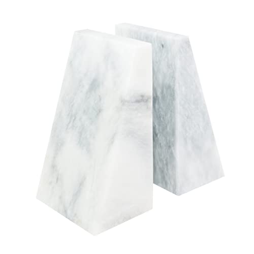 Ottimo Polished Heavy Stone Marble 6" Book Ends for Bookshelf Decor, Home, Office or Kitchen Shelves. Heavy, Triangular, and Decorative Book Stopper with Anti-Slip Pads, Great Gift Idea (White) - color: Pearl White