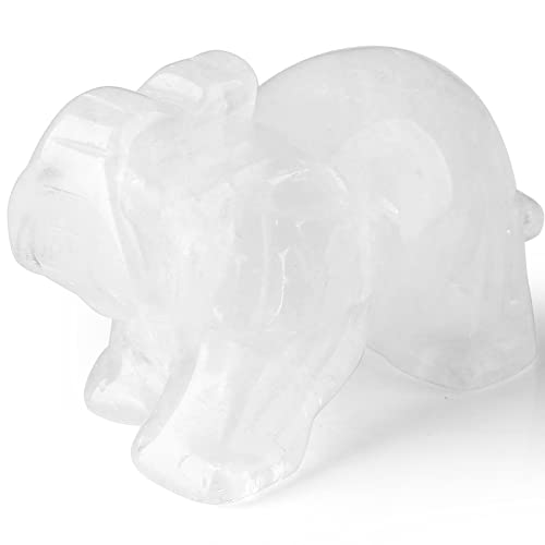 QINJIEJIE Clear Crystal Elephant Crystals Luck Elephant Decor Pocket Polished Statue GuardianStones Figurine Car Office Room Cute Desk Decor Spiritual Christmas Stocking Stuffers Gift Meditation - color: White Clear Crystal