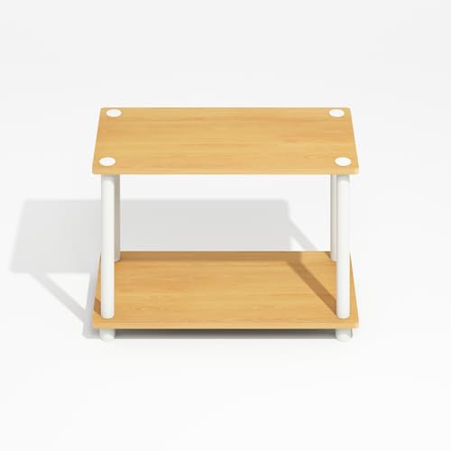 Furinno Turn-N-Tube Side Table, 2-Tier Wide End Table with Open Shelf, Toolless Assembly Night Stand, Bedside Table, for Living Room, Bedroom, Light Beech - color: Light Beech/White, size: 1-Pack