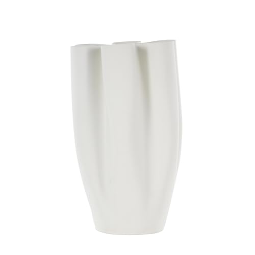Deco 79 Ceramic Abstract Decorative Vase Ribbed Dimensional Folded Centerpiece Vase with Floral Shaped Rim, Flower Vase for Home Decoration 8" x 7" x 13", White - color: White, size: 8" x 7" x 13"