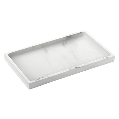 Emibele Bathroom Tray, Resin Countertop Vanity Tray Jewelry Storage Dresser Tray Kitchen Toilet Tank Tray Organizer for Candle Plant Perfume Shampoo Towel Home Decor, Medium, Gravel White - color: Gravel White, size: 10" x 6.1" x 0.8"