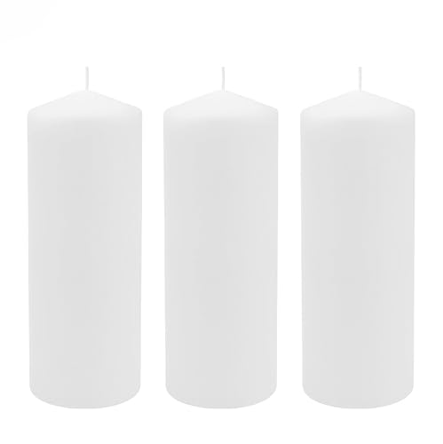 Stonebriar 3 Pack Tall 3 x 8 Inch 80 Hour Long Burning Unscented White Wax Pillar Candles - size: 3" x 8", style: Pack of 3