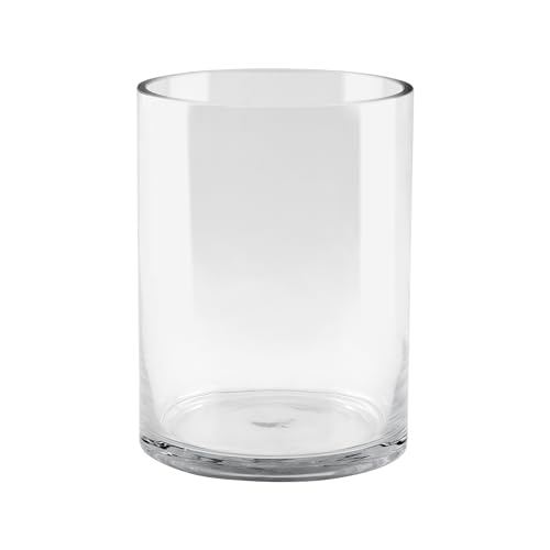 6" Wide 8" High Large Hand Blown Sturdy Clear Cylinder Glass Vase, Centerpiece Flower Vase for Rose, Tulip, Boquets, Hurricane Candle Holder (1, 6"x8") - size: 6"x8"