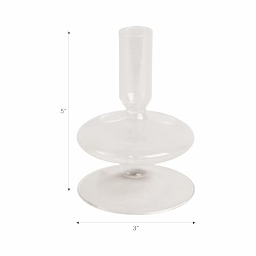 Glass Candle Holder for Pillar Candles– Candlestick Holder for Dining Room, Coffee Table or Mantel – Modern Disc and Sphere Design, Taper Candle Holders for Table Decor, Home Decor – 5", Frosted Clear - color: Clear, size: 5.0" H