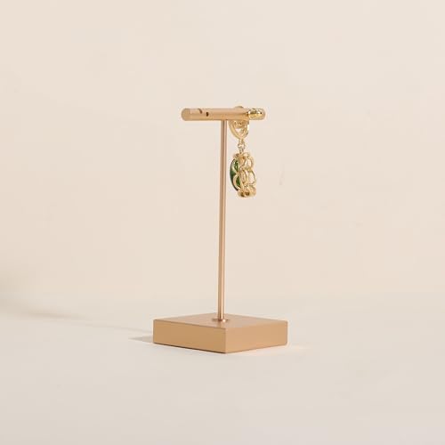 Golden earring display stand for selling, Metal earring T bar holder for show, Jewelry earring storage organizer, jewelry photography props (Square base-Golden-Low) - color: Gold, size: Low