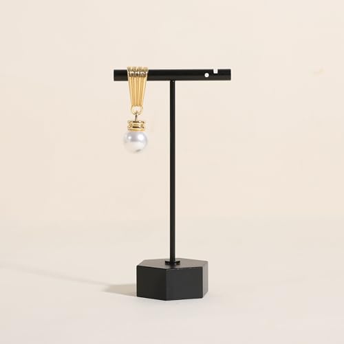 Black earring display stand for selling, Metal earring T bar holder for show, Jewelry earring storage organizer, jewelry photography props (Hexagon base-Black-Low) - color: Black, size: Low
