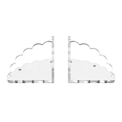 Scalloped Acrylic Bookends (Clear) – Set of 2 Decorative Non-Slip Book Holders | Modern Minimalist Bookends for Shelves, Office, and Home Décor – Durable Transparent Book Supports - color: Clear