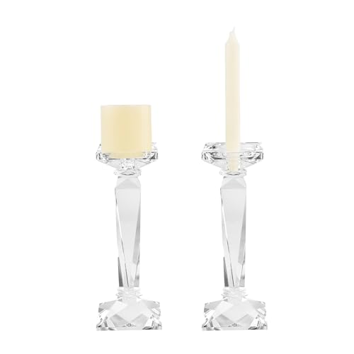 2-Pack Crystal Candlestick Holders, Clear Crystal Taper/Pillar Candles Holders,Table Centerpiece Home Decorative Candle Holders for Wedding, Dining, Party(10.6in Tall)