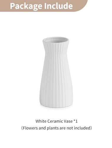 NUPTIO White Ceramic Flower Vase: 7.9" Tall Unglazed Pampas Grass Vases for Building Block Flowers - Modern Decorative Table Centerpiece for Home Living Dining Room Kitchen Decor - style: Ribbed