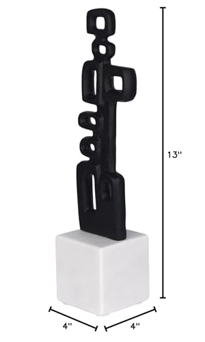Cruiser’s Caché Abstract Geometric Sculpture, Artisan-Made Cast Aluminum with Black Anthracite Finish, Natural Marble Base, 13" - color: Geometric 13"