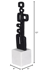 Cruiser’s Caché Abstract Geometric Sculpture, Artisan-Made Cast Aluminum with Black Anthracite Finish, Natural Marble Base, 13" - color: Geometric 13"