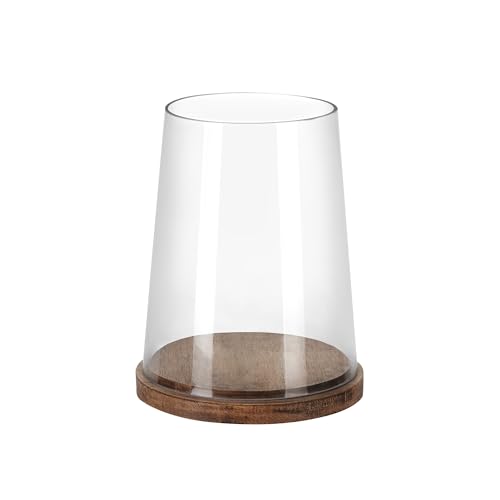 8" Wide Glass Hurricane Candle Holders with Handmade Sturdy Glass Sleeves and Vintage Natural Wood Base for Pillar Candle & Plants, Industrial, Farmhouse, Display Cloche Bell Jars, Table Centerpiece - color: Vintage Natural, size: 8.5"x11"