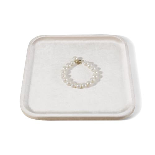 Resilient Velvet Jewelry Display Tray for Ring Earrings Bracelet Necklace, Flat Jewellery Dish for Showcase Store Retail Counter Exhibition Photography Livestream (Light Beige, Large) - color: Light Beige, size: Large