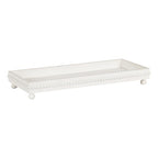 Kate and Laurel Strahm Rectangle Wooden Beaded Display Tray, 10 x 24, White, Lightly Distressed Wood Decorative Footed Tray for Use as Useful Ottoman Tray or Kitchen Serving Tray