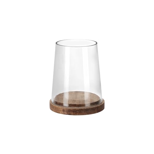 6" Wide Glass Hurricane Candle Holders with Handmade Sturdy Glass Sleeves and Vintage Natural Wood Base for Pillar Candle & Plants, Industrial, Farmhouse, Display Cloche Bell Jars, Table Centerpiece - color: Vintage Natural, size: 6"x7.5"