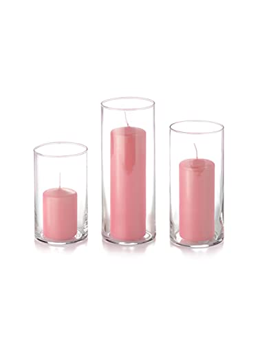 yummi Set of 36 Slim Pillars and Cylinder Vases - Light Rose - color: Light Rose