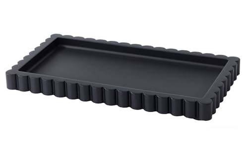 Scalloped Bathroom Vanity Tray for Countertop- Small Concrete Modern Industrial Minimalist Counter Vanity Organizer Tray for Dresser- Decorative Tray-11.8"L x 6.37"W x 1"H- Charcoal Black- Water-proof