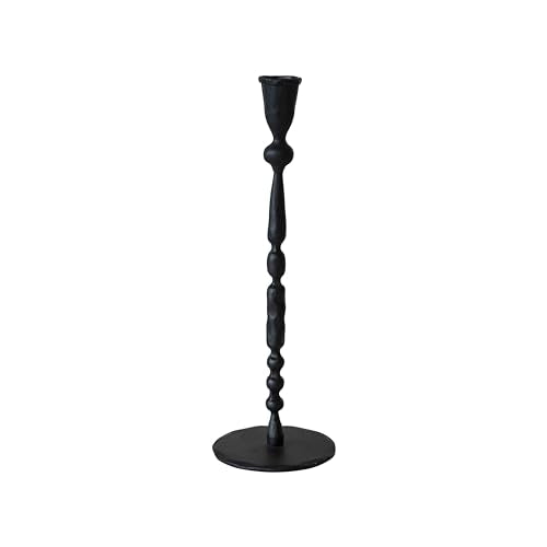 Creative Co-Op Decorative Hand-Forged Metal Taper Holder, Black - size: 4" Round x 12"H