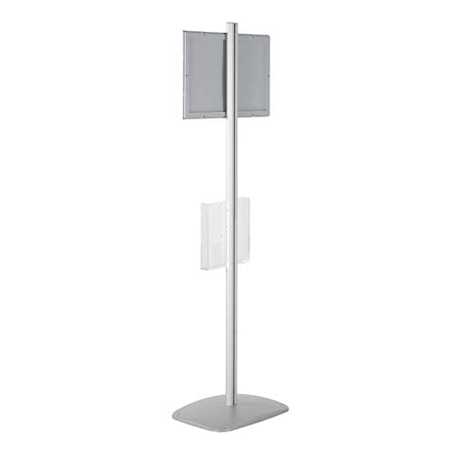 M&T Displays Free Standing Aluminum Display Stand Single Sided Document Brochure Sign Holder Front Loading Portrait Landscape Silver Snap Frame 1x(11x17) and Clear Acrylic Pocket 1x(8.5x11) Inch - color: Silver