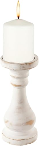 CedarLux Rustic Pillar Candle Holder, 8.5 Inch Tall White Wooden Candlestick Holders, Farmhouse Candle Stands for Pillar Candle, Decorative Wood Candlestick Holders for Living Room, Table Centerpiece - size: 8.5"H