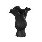 Deco 79 Ceramic Abstract Floral Inspired Vase with Wavy Folded Rim and Linear Grooves, 8" x 7" x 11", Black - color: Black, size: 8" x 7" x 11"