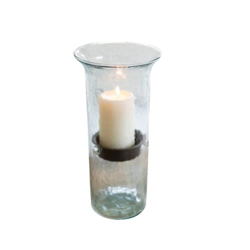 First of a Kind Decorative Glass Candle Holder - 12" Hurricane for Wedding Party Decorations, Hurricane Pillar Candle Holder with Rustic Metal Insert, Perfect Centerpieces for Dining Table (12 Inch) - size: 12" Tall Clear