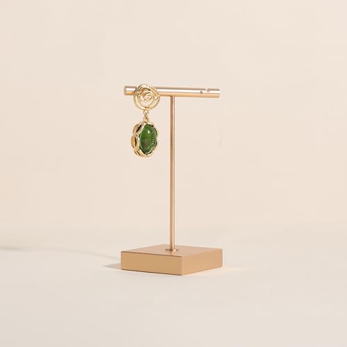 Golden earring display stand for selling, Metal earring T bar holder for show, Jewelry earring storage organizer, jewelry photography props (Square base-Golden-Low) - color: Gold, size: Low