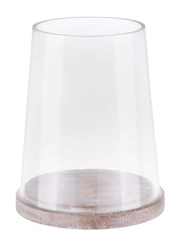 6" Wide Glass Hurricane Candle Holders with Handmade Sturdy Glass Sleeves and Distressed Brown Wood Base for Pillar Candle & Plants, Industrial, Farmhouse, Display Cloche Bell Jars, Table Centerpiece - color: Rustic Brown, size: 6"x7.5"