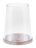 6" Wide Glass Hurricane Candle Holders with Handmade Sturdy Glass Sleeves and Distressed Brown Wood Base for Pillar Candle & Plants, Industrial, Farmhouse, Display Cloche Bell Jars, Table Centerpiece - color: Rustic Brown, size: 6"x7.5"