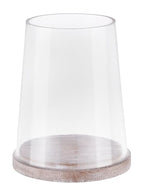 6" Wide Glass Hurricane Candle Holders with Handmade Sturdy Glass Sleeves and Distressed Brown Wood Base for Pillar Candle & Plants, Industrial, Farmhouse, Display Cloche Bell Jars, Table Centerpiece - color: Rustic Brown, size: 6"x7.5"