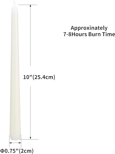20 Ivory 10 Inch Unscented Smokeless Taper Candles with Cotton Wick, 7+ Hours of Long Lasting Burn, Great for Halloween,Home Decor & Parties, Beautiful Gifts! - color: 20Pack-Ivory-10inch