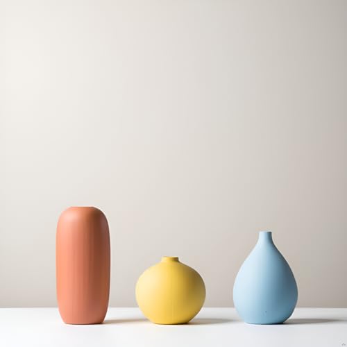 Small Multi Color Ceramic Vase Set 3 for Modern Home Table Decor, Living Room, Tabletop, Bedroom, Shelf, Office Bookshelf, Entryway, Coffee Table Mantel, Rustic Farmhouse Decorative Vases - size: Small Set of 3 (Without Dry Flower)