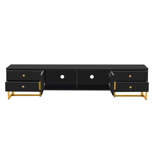 Modern TV Stand with Drawers for TVs up to 75'', Media Console Storage Cabinet Entertainment Center Furniture for Living Room Bedroom, Gold Metal Legs, 70.9-Inch, Black - color: Black