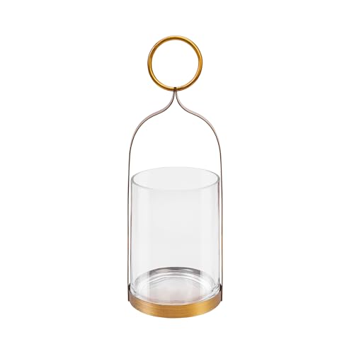 6" Wide Handmade Sturdy Glass Cylinder Jar with Metal Stand in Antique Brass, Display Glass Container for Candles and Plants, Hurricane Lantern, Candle Holder, Industrial, Farmhouse, Outdoor - size: 6"x15"