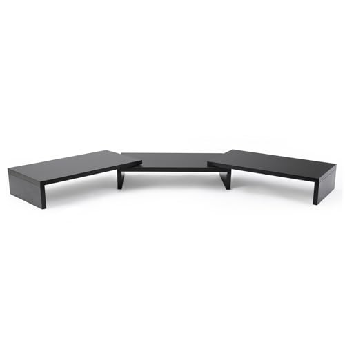 TAVR Dual Monitor Stand Riser Office Desktop Organizer Stand for 2 Monitors, Adjustable Length and Angle 3 Shelf, Extra Long Multifunctional Stand up to 43.3" fit Computer, Laptop, TV, Blue - color: Blue
