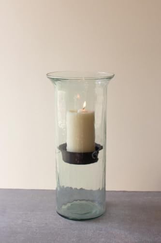 Glass Hurricane Pillar Candle Holder with Rustic Metal Insert, Perfect as a Centerpiece (Large) - size: 19" Tall Clear