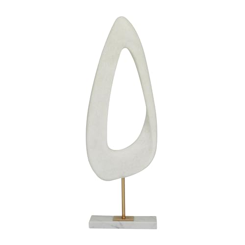 Deco 79 Polystone Abstract Decorative Sculpture Cut-Out Home Decor Statue with Marble Stand, Accent Figurine 7" x 3" x 20", White - size: 7" x 3" x 20"