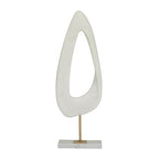 Deco 79 Polystone Abstract Decorative Sculpture Cut-Out Home Decor Statue with Marble Stand, Accent Figurine 7" x 3" x 20", White - size: 7" x 3" x 20"