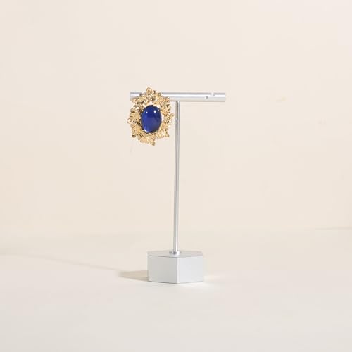 Silver earring display stand for selling, Metal earring T bar holder for show, Jewelry earring storage organizer, jewelry photography props (Hexagon base-Silver-Low) - color: Silver, size: Low