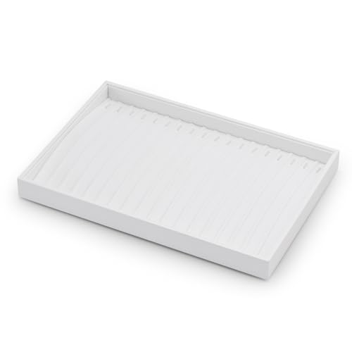 White PU Leather Jewelry Display Tray for Long Chain Pendant Necklace Organizer Display Showcase Jewelry Storage Tray - size: 18 Slot