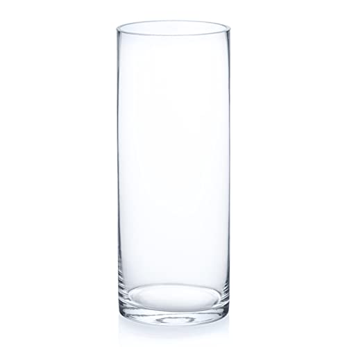 Enova Floral Clear Glass Cylinder Vase 4 x 10 Inches Round Flower Vase, Pillar Candle Floating Candle Holder Vase, Tall Glass Vase for Flowers, Glass Vase for Decor, Wedding Centerpieces (1 Piece) - size: 4W x 10H
